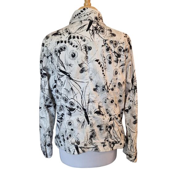 Chicos Platinum Patterned Jean Jacket Black White Cream Size 3 (16) - Picture 3 of 9